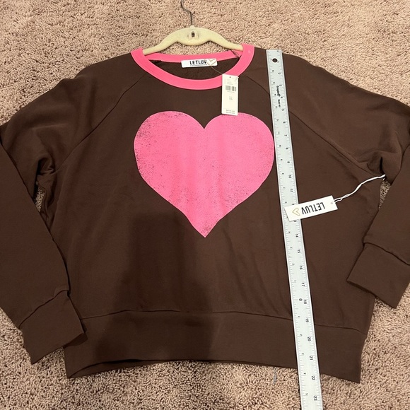 NWT new Anthropologie letluv heart lightweight sweatshirt XS brown pink - Picture 15 of 16